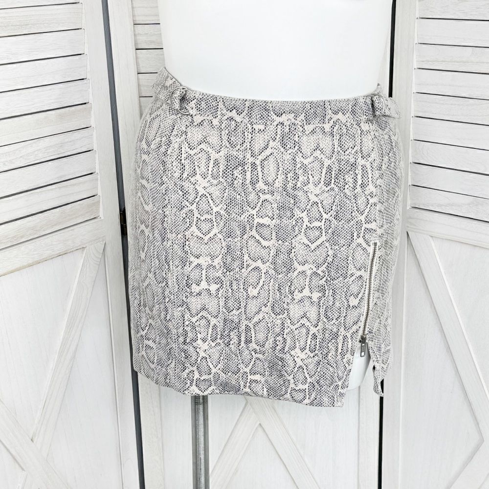 Free People Midnight Magic Python Snake Print Mini Skirt Ivory Grey Size 10